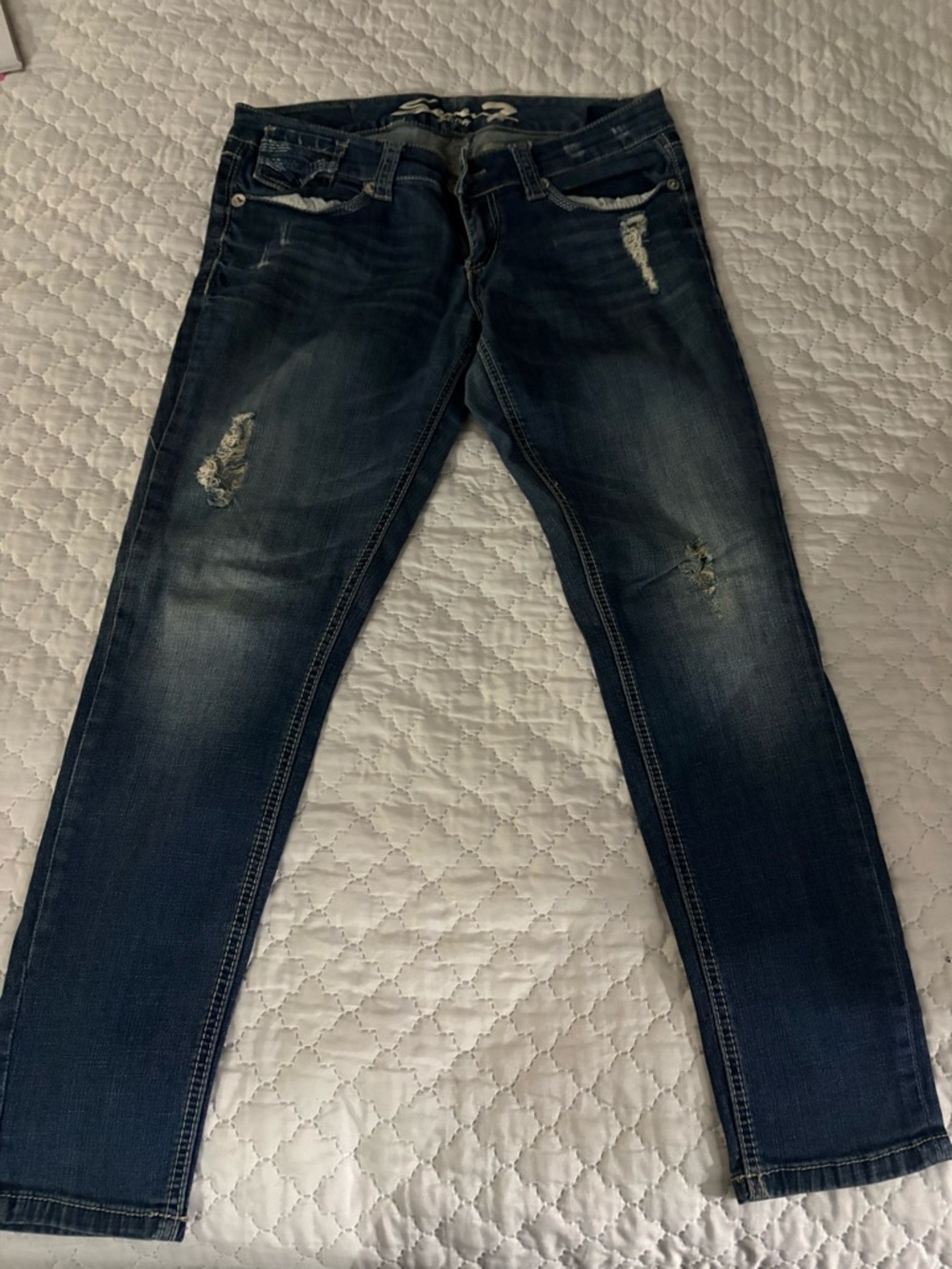 Women’s Dark Blue Distressed Jeans